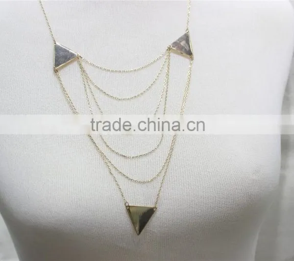 Triangle Layered Necklace Gold Smooth Surface Metal Necklace 2016 Fashion Style Wholesale photo-2