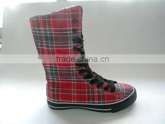 Canvas Shoes Women's Sizes Black and Red Line Color High-top Fashion Plimsoll Lace-up and Zipper