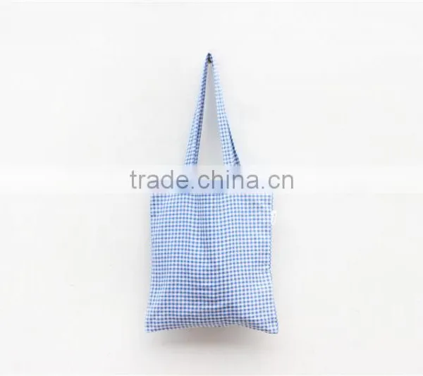 Blue Plaid Zipper Canvas Handbag,canvas Bag photo-2