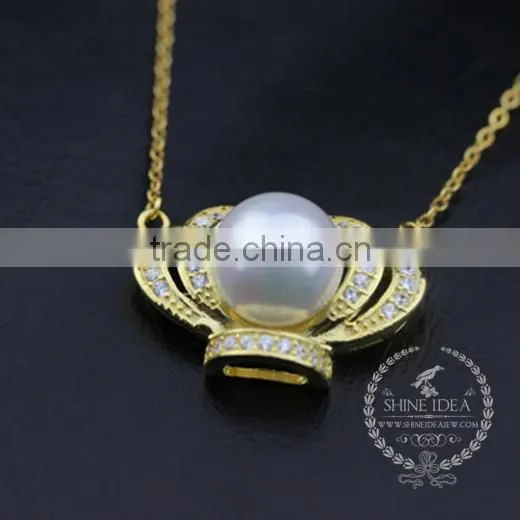 925 Sterling Silver Shining Crown With Pearl Creative Pendant Necklace Fashion Women Necklace Jewelry 6360462 photo-3