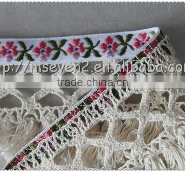 5.7cm Fringed Cotton Jacquard Webbing, Jacquard Tape With Cotton Tassel Wholesale photo-3