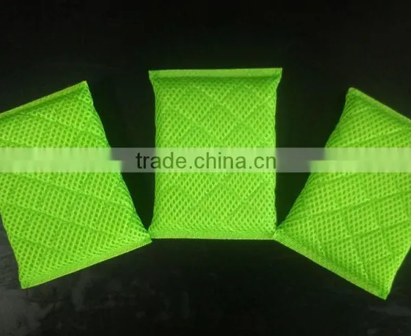 Set Of 3PCS Green Color Kitchen Cleaning Magic Sponge Scouring Pad With Mesh photo-2