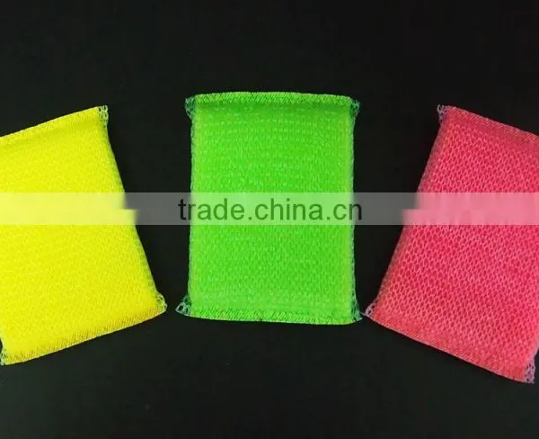2016 New Kitchen Cleaning Sponges Pink Green Yellow Nylon Scouring Pad With Mesh photo-2