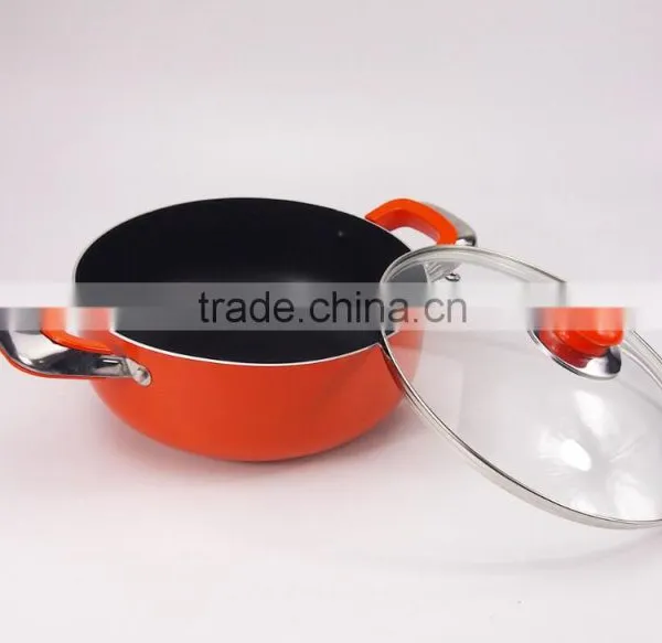 High Quality Orange 16/18/20/22CM Die Casting Aluminum Cookware Set With Glass Lid photo-3