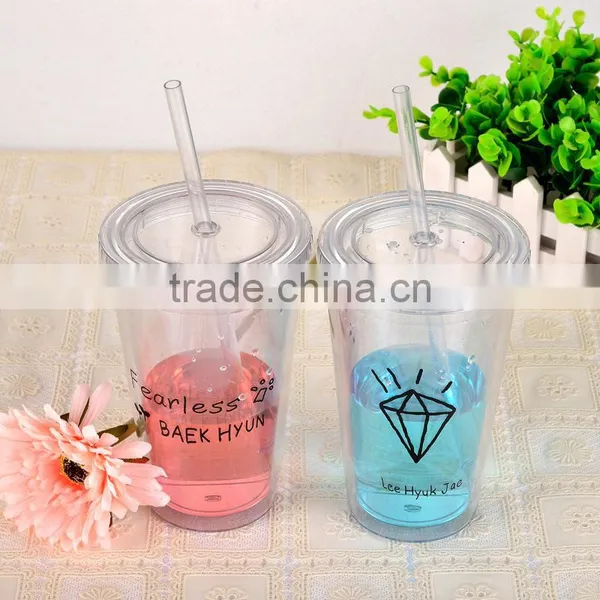 2016 New Fashion Luxury 500ml Double Wall Insulated Beach Plastic Cup With Straw photo-3