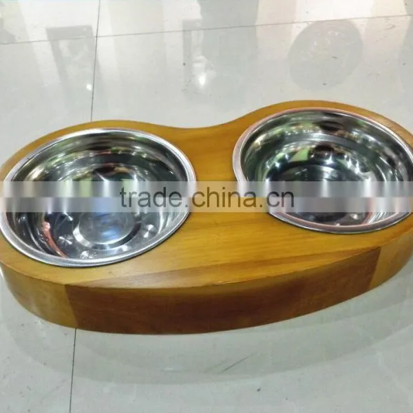 Cheap Wooden Dog Bowl/Wooden Stainless Steel Pet Feeder photo-5