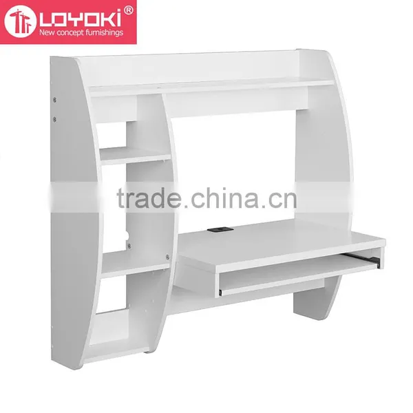 Floating Desk With Storage and Keyboard Tray Living Room Wood Table MDF Wall Mount Desk photo-2