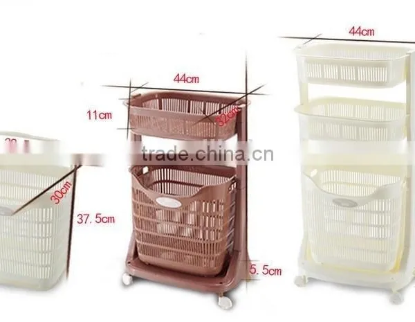 Plastic 1 or 3 Layers Laundry Basket/shelves With Wheels photo-4