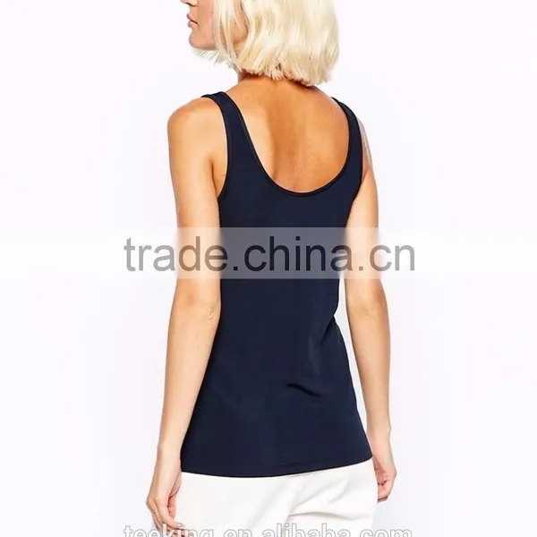 Fashion Navy Color Ladies Zip Front Plain Tank Top photo-3