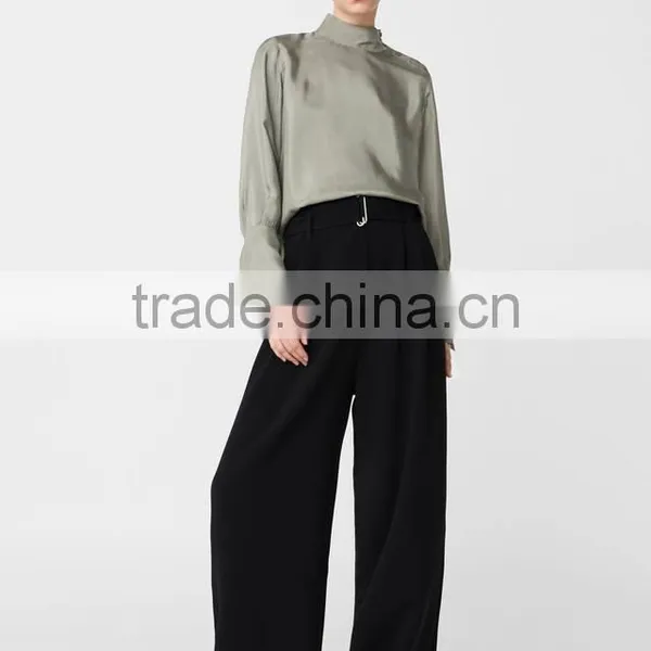 Autumn Women's Shirts Blouses 2017 100% Viscose Rounded Neck Long Sleeve Blouses photo-3