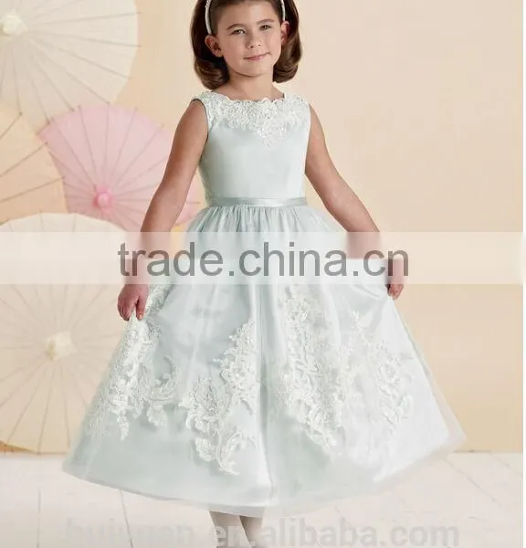 Lovely Satin off Shoulder Baby Gown Lace Discount Flower Girl Derss photo-2
