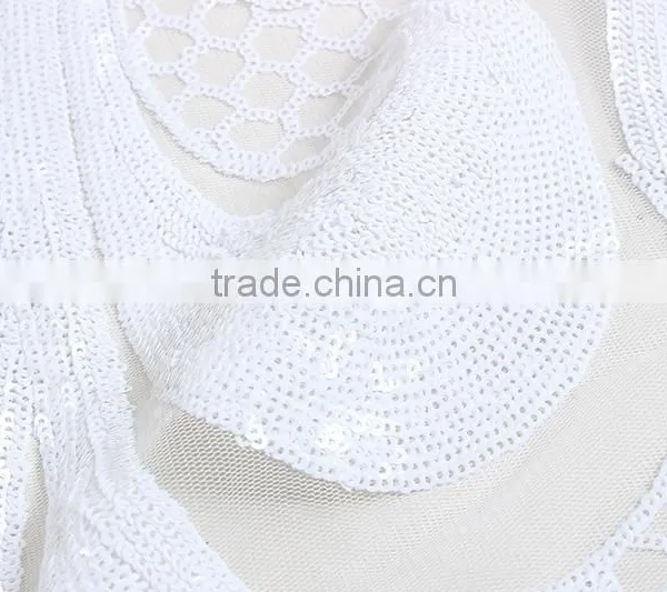 Fashionable French Gold Sequins Tulle Lace 3D Textile Lace Fabric photo-4