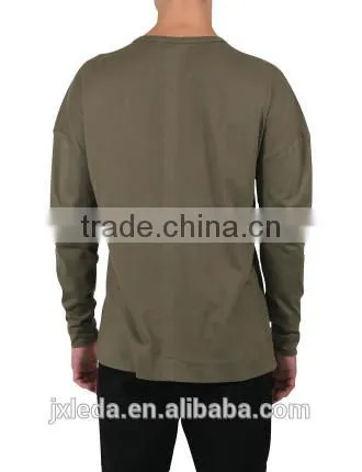 Soft Comfort Stretch Men's Standard Long Sleeve Drip Shoulder Solid Color Crew Neckline Tees photo-3