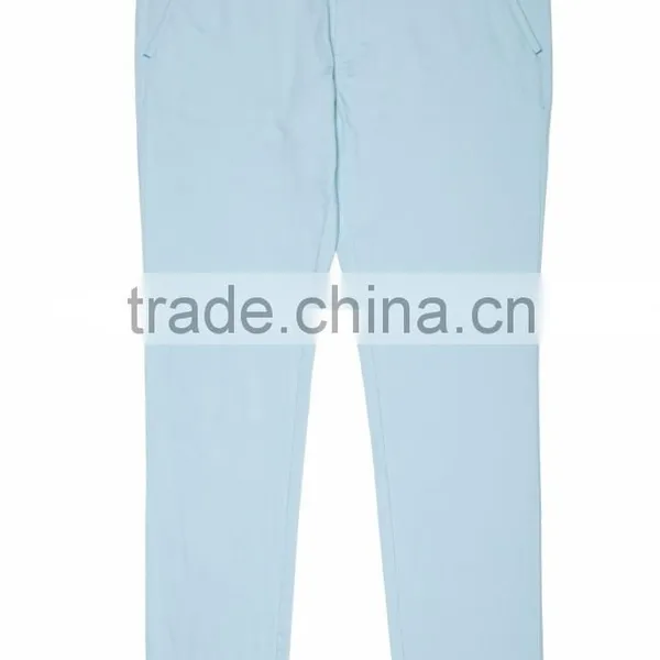 Contrast Color Bartack Light Blue Slim Fit Casual Mens Baggy Pants With High Quality Button photo-2