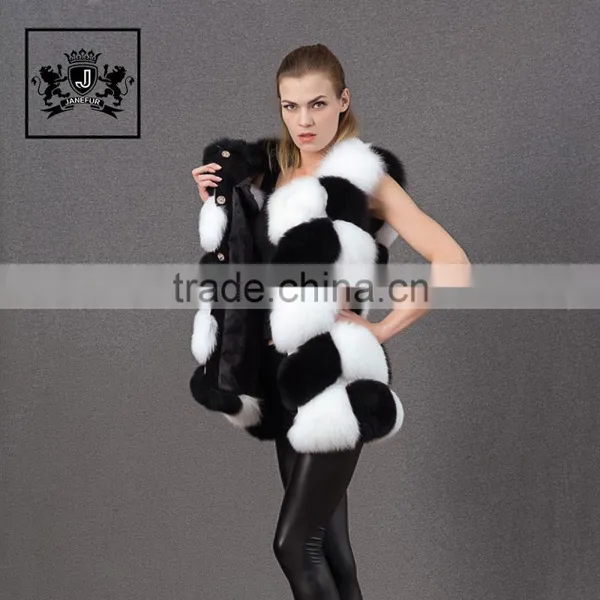 Beautiful Black White Color Fur Hand Sewing Long Fur Vest Women Real Fox Fur Gillets photo-6