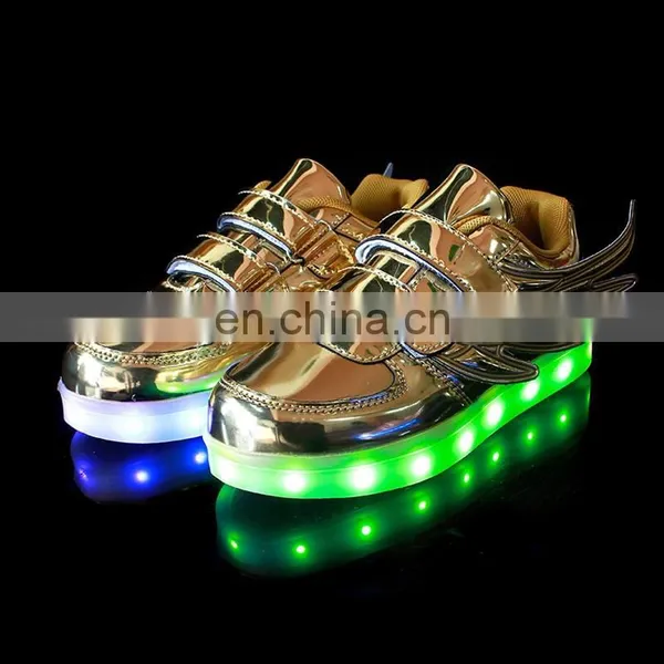 Wholesale Hot Sell Mirror-PU Leather Led Light up Kids Wings Shoes Children Led Shoes Sneakers With USB Rechargeable photo-5
