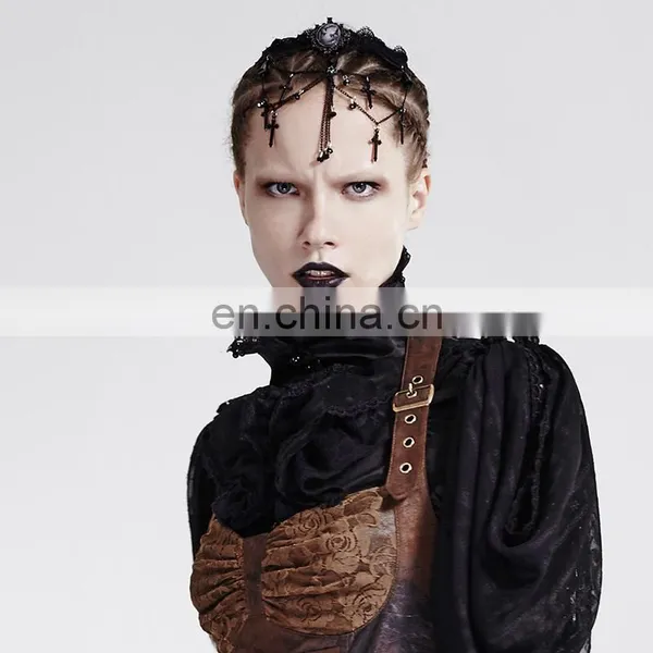 Gothic Laced and Chained Necklace With Cameo and Crosses photo-5
