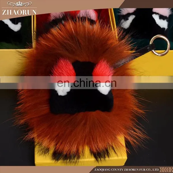 2016 High Quality Emoji Keychain Fox Fur Key Chain Dyed Color Fur Balls Keychain photo-6
