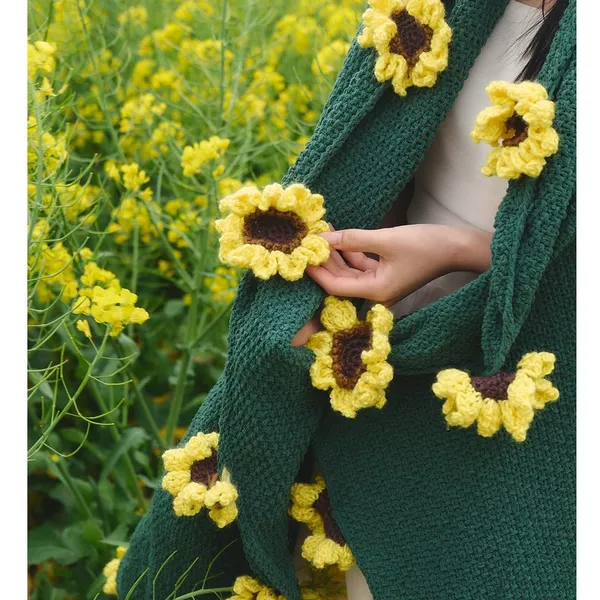 Sunflower Crochet Flower Bouquet Blanket