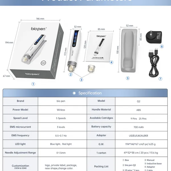 Upgrade New Design Derma Pen Mirco Needle Bio Pen Q2 With LED Light Therapy and Mirco Current Beauty Device photo-5