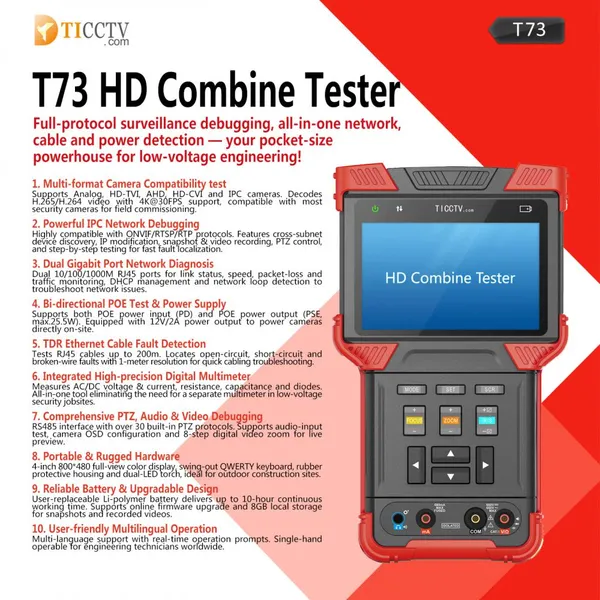 T73 HD Combine Tester Handheld CCTV IPC Tester,4.0