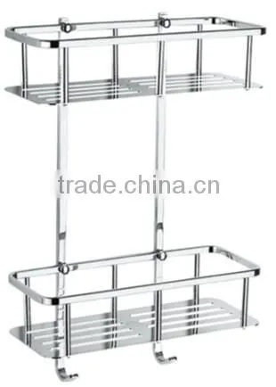 Stainless steel bathroom shelf, stainless steel dual tiers rack with hooks, 731-2