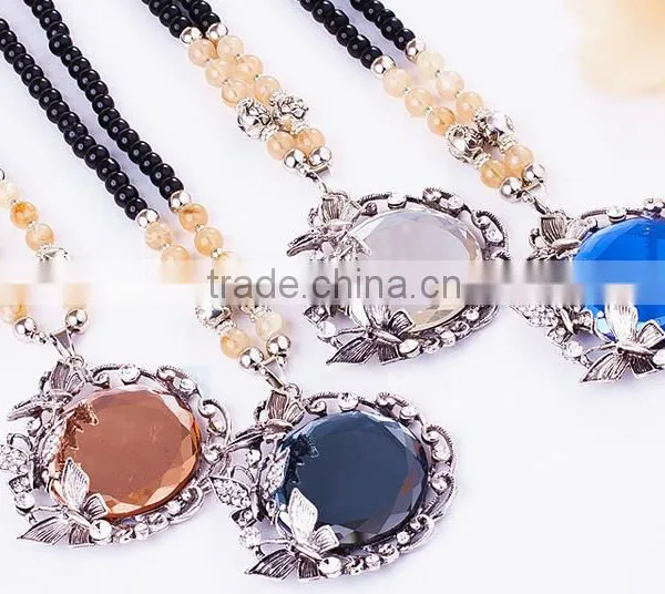 Fashion Jewelry Circle Shaped Crystal Pendant Necklace Beads Chain Long Necklace photo-5