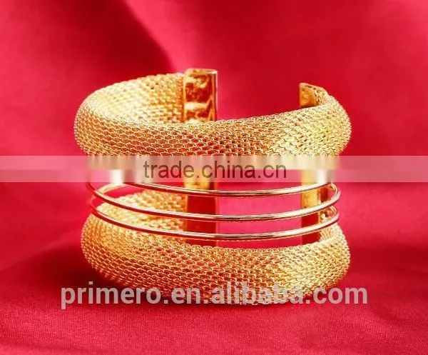 New Hight Quality Gold Wire Mesh Wide Open Cuff Bangle Punk Rock Bracelet Jewelry photo-4