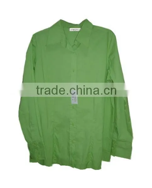 Wholesale 100% Cotton Poplin Green Ladies' Blouse