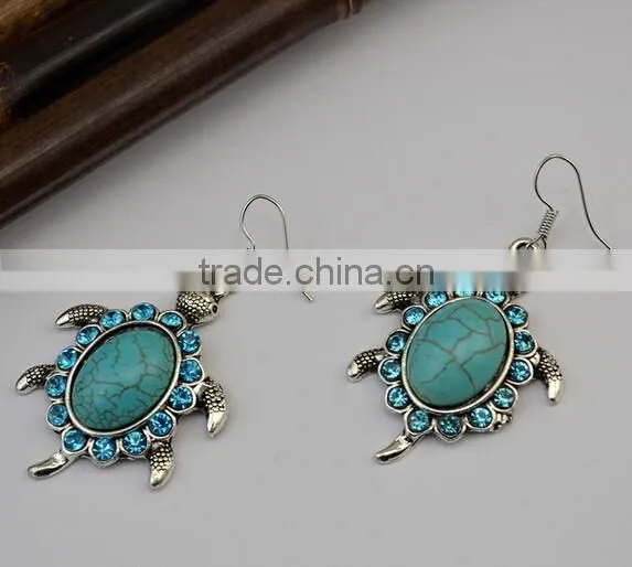 2016 Bohemia Gypsy Fashion Turtle Dangle Long Drop Turquoise Earrings For Women photo-4