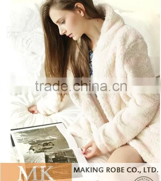High Water Absorbency Women Fleece Stripe Robe /Bathrobe photo-4