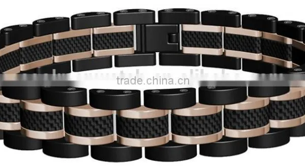 Customer Mens Gold Black Power Element 316L Stainless Steel Bracelet With 2K Carbon Fiber photo-4