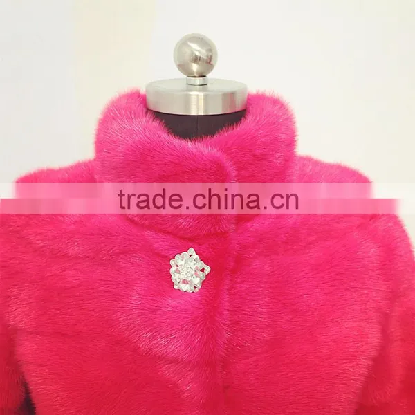 Factry High Quality Pink Color Real Mink Fur Coat For Girls photo-6