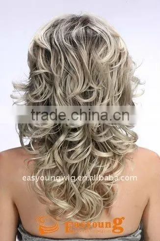 Wholesale Long Hair Curly Synthetic Blonde Wigs, Dye Ombre Grey Color Wigs photo-3