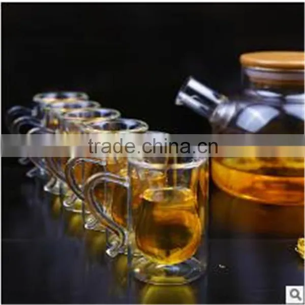 FDA Standard, Borosilicate Material Cups & Saucers Drinkware Type Double Wall Glass Coffee Cup Set With Creative Handle photo-3