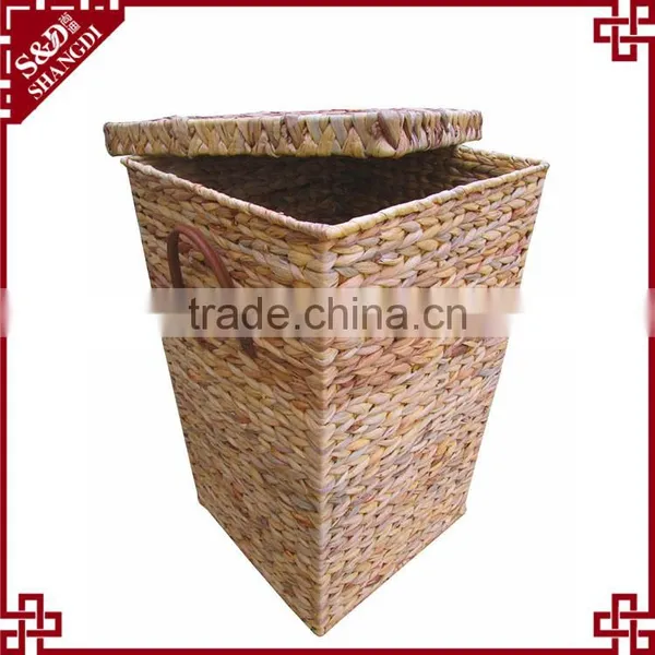 S&D Eco-friendly 100% Hand Made Water Hyacinth Large Nature Laundry Basket With Plastic Handle photo-3