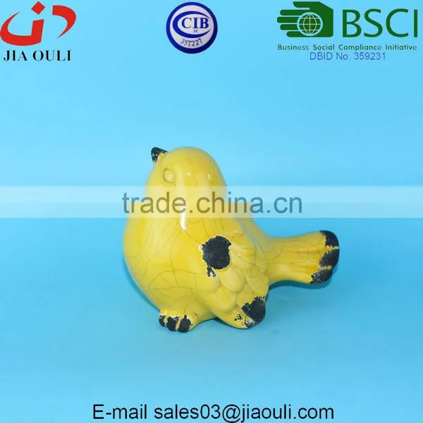 BSCI Audit DEHUA Factory EASTER Decorations Crakle Glazed Yellow Ceramic Bird Figurine Home Decor Accents photo-4
