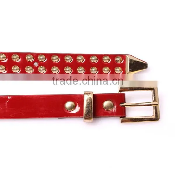 Wholesale Double Layer Rivets Decorated Square Pattern Buckle Sex Women Lady Thin PU Waist Belt photo-6