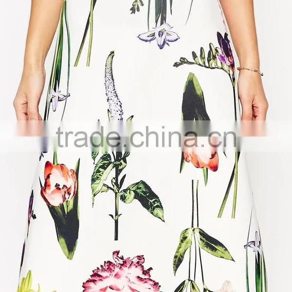 Midi Skirt In Taffeta Fabric With Botanical Floral Print photo-3