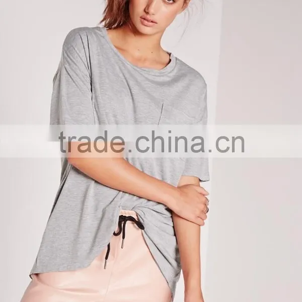 Overseas Women Pocket Front Grey Color Oversized t Shirts photo-3