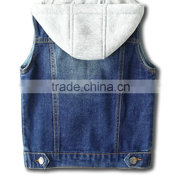Zm50388b Autumn New Style Children Clothes Kids Boys Hooded Jeans Waistcoat photo-2