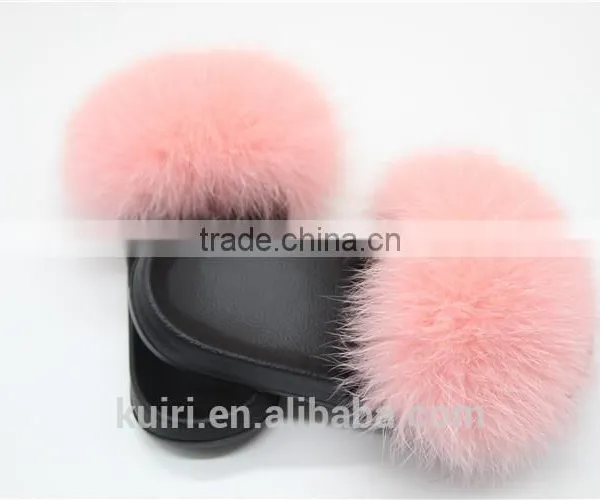 Women Fur Slippers Luxury Real Fox Fur Beach Sandal Shoes Fluffy Comfy Furry Flip Flops Fslipper-1 photo-2