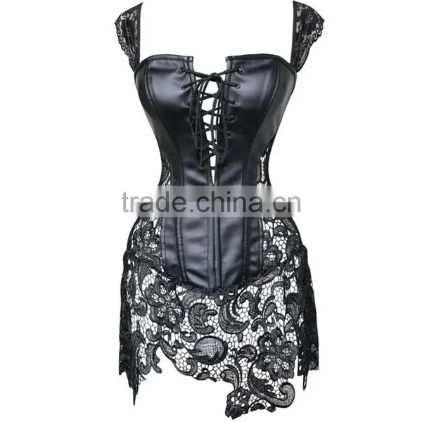 Instyles Plus Size Faux Leather Lace Venice Corset G-string Wet Look Clubwear Lingerie photo-3