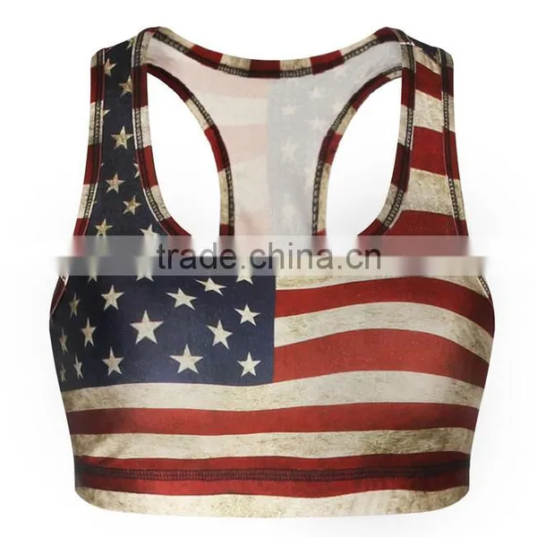 Women Running Vest Undershirt With United States Flag Printing