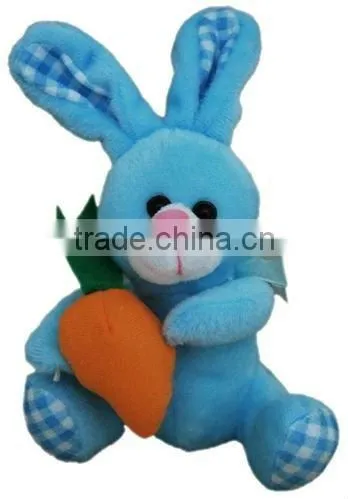 Small Blue Rabbit Holding Carrot Plush Easter Toy