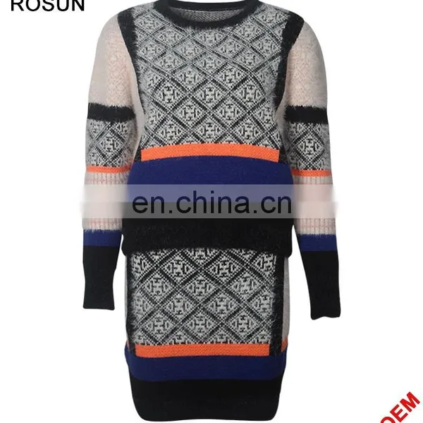 Women Winter Classic Mohair Jacquard Partten Mini Knitted Dress Suits photo-2