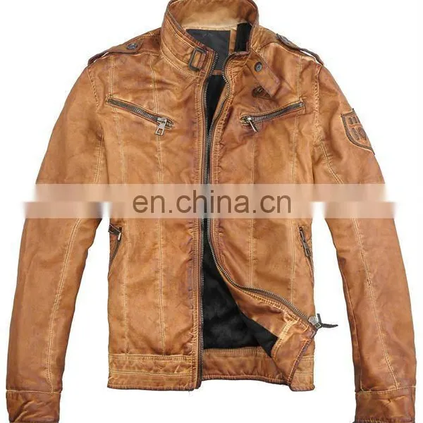 Men Fashion Garment Dyed pu Jacket