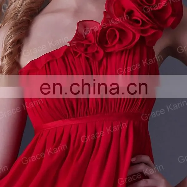 2015 Grace Karin Chiffon One Shoulder Short Red Bridesmaid Dress CL3476 photo-4