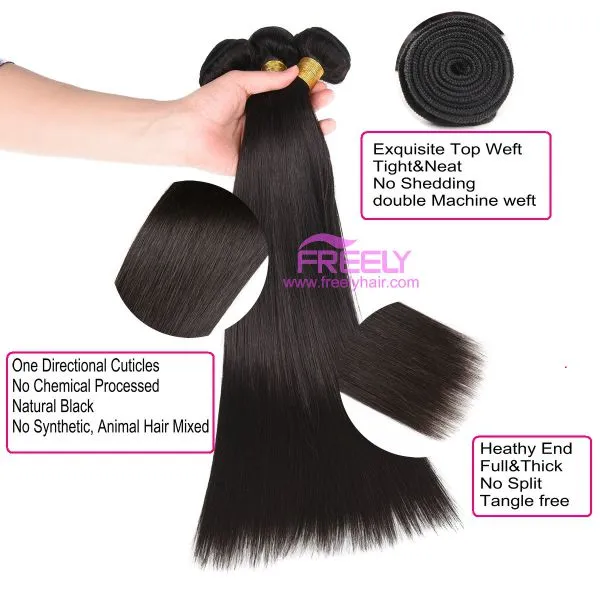 Brazilian Human Hair Bundles Straight Human Hair Weaving 16 18 20 Inch Remy Unprocessed Virgin Human Hair Natural Black