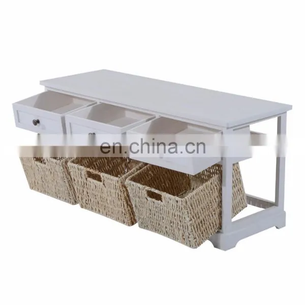 Indoor Wooden Long Storage Soft Bench With 3 Drawers photo-3
